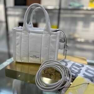NWT! NEW! Marc Jacobs The Mini Tote Bag Crinkle Shiny Patent Leather White